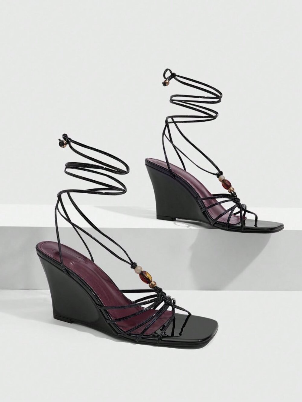 Black Glamorous Women's Elegant Party Thick Heel Wedge